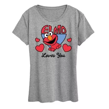 Женская футболка с рисунком «Улица Сезам» Elmo Loves You Licensed Character, цвет Heather Gray