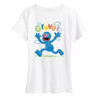 Женская футболка с рисунком «Улица Сезам» Grover Licensed Character, белый