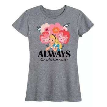 Женская футболка с рисунком «Всегда любопытно» Disney's «Алиса в стране чудес», цвет Heather Gray