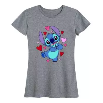 Женская футболка с рисунком в виде сердечек и глаз Лило и Стич Disney, серый