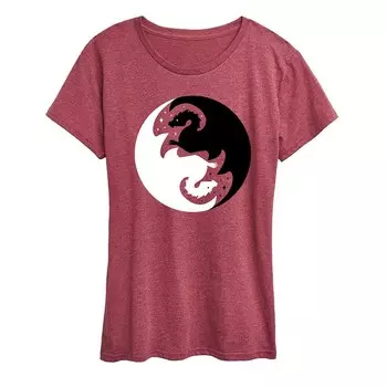 Женская футболка с рисунком Yin Yang Dragons Licensed Character, цвет Heather Dark Red