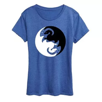 Женская футболка с рисунком Yin Yang Dragons Licensed Character, цвет Heather Royal Blue
