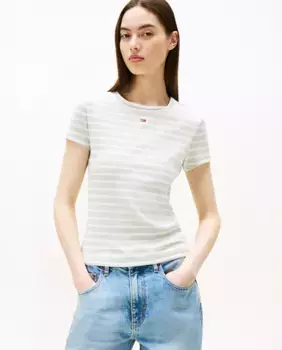 Женская футболка с рубчиком облегающего кроя Tommy Jeans, серый