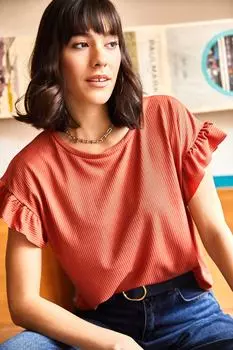 Женская футболка с рукавами луковой кожи и рюшами Olalook, оранжевый