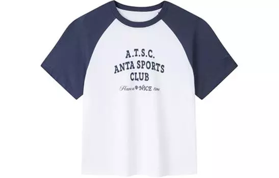 Женская футболка с рукавами реглан из коллекции Anta Life Sports Life Collection, снежно-белая/темно-синий минерал