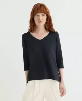 Женская футболка с рукавом 3/4 и V-образным вырезом Guitare, тёмно-синий