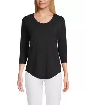 Женская футболка с рукавом 3/4 из легкого джерси Shirttail Tee Lands' End, черный