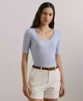 Женская футболка с рукавом 3/4 из ребристой хлопковой ткани Lauren Ralph Lauren, синий
