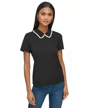 Женская футболка с рюшами на воротнике KARL LAGERFELD PARIS, черный