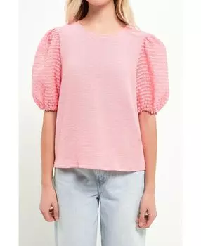 Женская футболка с текстурированными рукавами English Factory, розовый