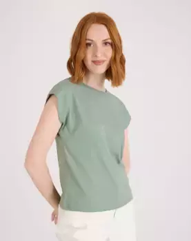 Женская футболка с удлиненным рукавом и кружевными деталями Naf Naf, светло-зеленый