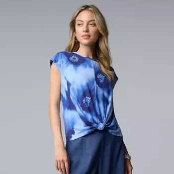 Женская футболка с узлом спереди Simply Vera Vera Wang, цвет blue floral