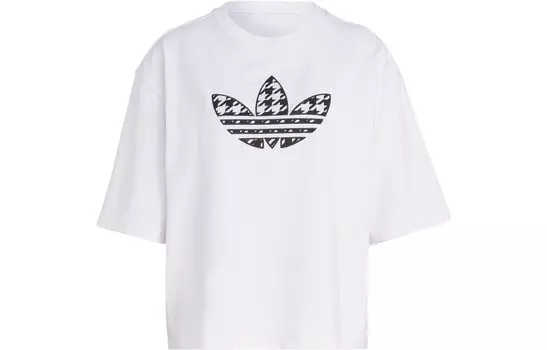 Женская футболка с узором «гусиная лапка» и трилистником, белая Adidas Originals