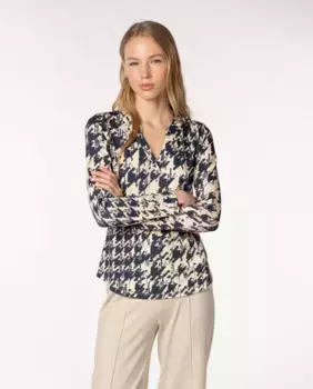 Женская футболка с узором "гусиная лапка" и воротником-стойкой Naulover, синий