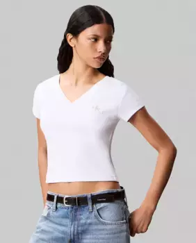 Женская футболка с V-образным вырезом Calvin Klein Jeans, белый