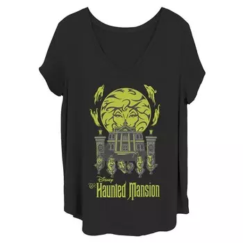 Женская футболка с v-образным вырезом Disney's The Haunted Mansion с поющими бюстами Madame Leota House Licensed Character, черный