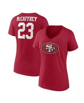 Женская футболка с v-образным вырезом и именем и номером игрока Christian McCaffrey Scarlet San Francisco 49ers Fanatics
