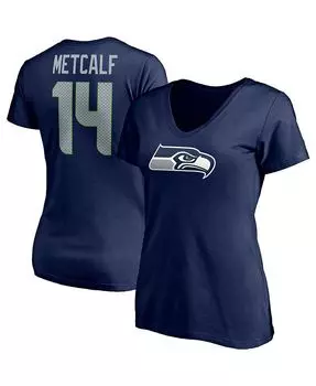 Женская футболка с v-образным вырезом и фирменным логотипом DK Metcalf College Seattle Seahawks, имя и номер игрока Fanatics, синий