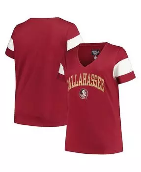 Женская футболка с v-образным вырезом и рукавами «Хезер Гранат», штат Флорида, семинолы больших размеров Profile, красный