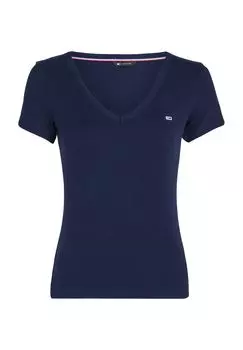 Женская футболка с V-образным вырезом и вышивкой логотипа TOMMY Jeans, цвет Dark Night Nav