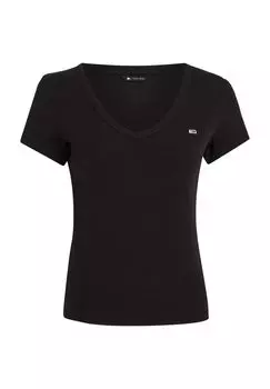 Женская футболка с V-образным вырезом и вышивкой логотипа TOMMY Jeans, цвет Bds Black