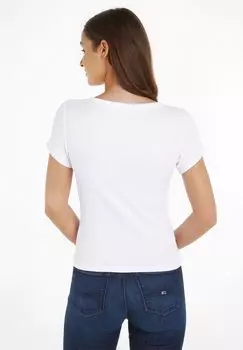 Женская футболка с V-образным вырезом и вышивкой логотипа TOMMY Jeans, цвет Ybr White