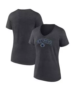 Женская футболка с v-образным вырезом и фирменным логотипом Heather Charcoal Penn State Nittany Lions Evergreen Campus Fanatics, серый