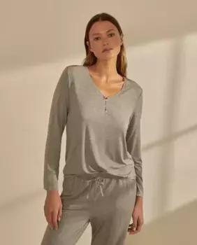 Женская футболка с V-образным вырезом и длинными рукавами nfasis, серый