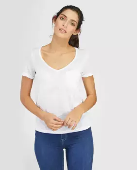 Женская футболка с V-образным вырезом и короткими рукавами Object, белый