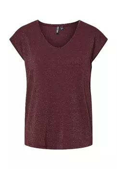 Женская футболка с V-образным вырезом и блестящими деталями PIECES, цвет Tawny