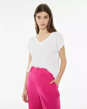 Женская футболка с V-образным вырезом и декоративными полосками System Action, белый