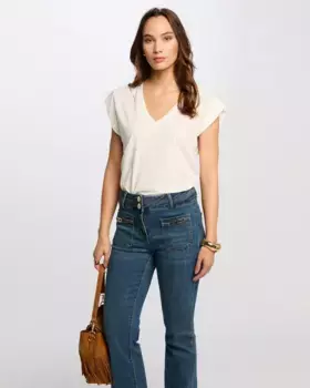 Женская футболка с V-образным вырезом и декоративными пуговицами Morgan, белый