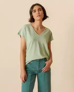 Женская футболка с V-образным вырезом и короткими рукавами Indi & Cold, цвет Verde Agua