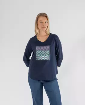 Женская футболка с V-образным вырезом и принтом с ламинированным эффектом October, тёмно-синий