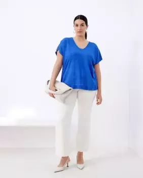 Женская футболка с V-образным вырезом и аппликацией Couchel, цвет 440 Azuln