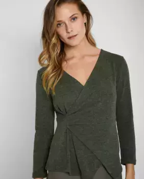 Женская футболка с V-образным вырезом и скрещенным воротником Trucco, зеленый