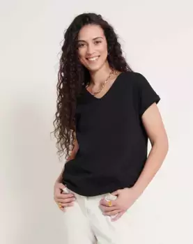 Женская футболка с V-образным вырезом и приспущенными рукавами Naf Naf, черный