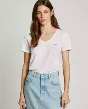 Женская футболка с V-образным вырезом и напечатанным логотипом Pepe Jeans, белый