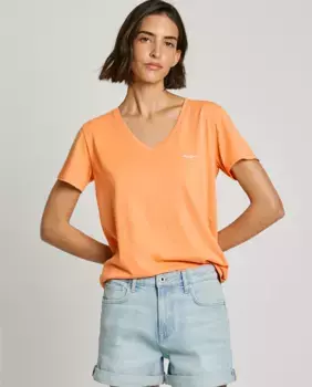 Женская футболка с V-образным вырезом и напечатанным логотипом Pepe Jeans, оранжевый