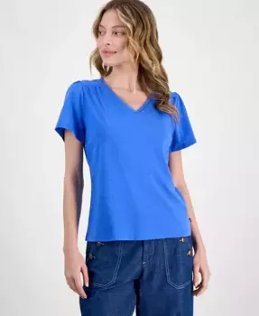 Женская футболка с V-образным вырезом и кружевной отделкой Nautica Jeans, синий