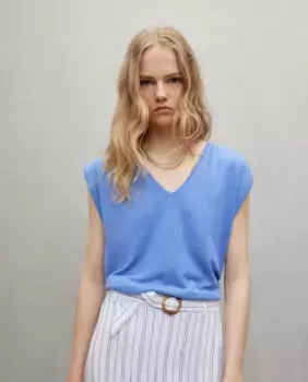 Женская футболка с V-образным вырезом и сборками из льна Easy Wear, цвет Ceruelo