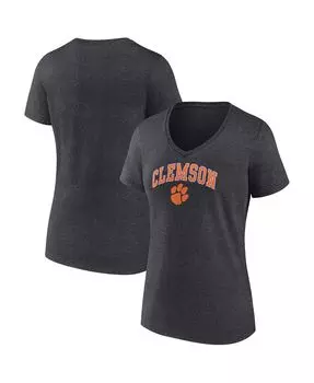 Женская футболка с v-образным вырезом и фирменным логотипом Heather Charcoal Clemson Tigers Evergreen Campus Fanatics
