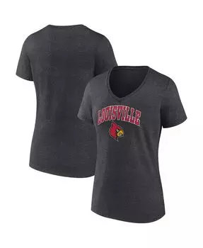 Женская футболка с v-образным вырезом и фирменным логотипом Heather Charcoal Louisville Cardinals Evergreen Campus Fanatics