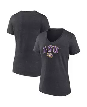 Женская футболка с v-образным вырезом и фирменным логотипом Heather Charcoal LSU Tigers Evergreen Campus Fanatics