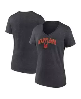 Женская футболка с v-образным вырезом и фирменным логотипом Heather Charcoal Maryland Terrapins Evergreen Campus Fanatics