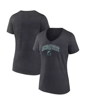 Женская футболка с v-образным вырезом и фирменным логотипом Heather Charcoal Michigan State Spartans Evergreen Campus Fanatics