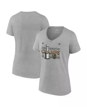 Женская футболка с v-образным вырезом и фирменным логотипом Heather Grey Vegas Golden Knights Кубка Стэнли Чемпионов 2023 в раздевалке Fanatics