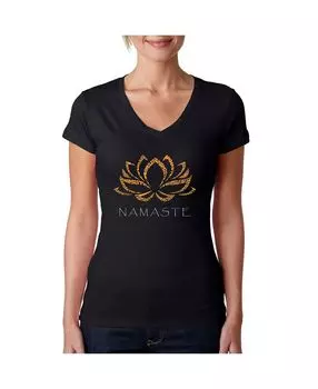 Женская футболка с v-образным вырезом и надписью namaste word art LA Pop Art, черный