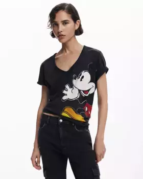 Женская футболка с V-образным вырезом «Микки Маус» Desigual, черный
