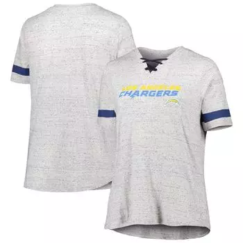 Женская футболка с v-образным вырезом на шнуровке размера «Los Angeles Chargers» цвета Хизер Серый